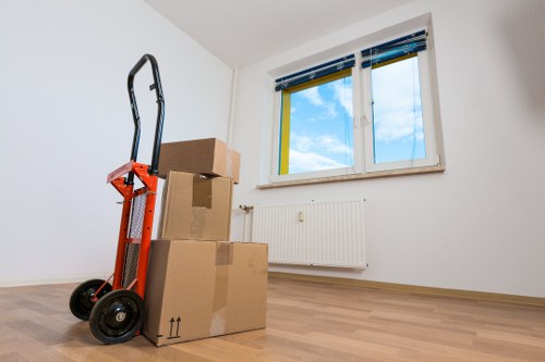Packed boxes and moving supplies for removals in Chelsea