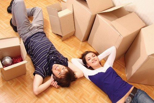 Packed office equipment prepared for Chelsea removals