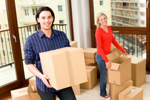 Packed student belongings ready for removals in Chelsea